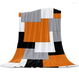 Blankets Orange Black Patchwork Abstract Art Throw Blanket For Sofa Soft And Comfortable Flannel Children Gift Travel CampingBlankets