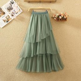 Skirts Winter 2022 Korean Version High Waisted Slim A-shaped Puffy Irregular Skirt Mesh Medium Length Yarn Female