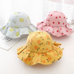 Summer Baby Girl Bucket Hats Fruit Print Lovely Bowknot Kids Sun Hat Children Intant Toddler Panama Hat Beach Cap