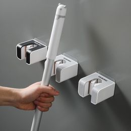 Hooks & Rails Wall Mounted Mop Broom Holder Adhesive Multi-Purpose Hanger Kitchen Bathroom Accessories Strong Hook RackHooks