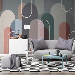 Wallpapers Custom 3D Self Adhesive Wallpaper Mural Modern Simple Retro Abstract Geometric Lines Living Room Background Home DecorWallpapers