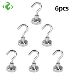 Hooks & Rails 6Pcs Powerful Magnetic Hook Wall-mounted Hanger Heavy Magnet Kitchen Wardrobe Household Storage ToolsHooks