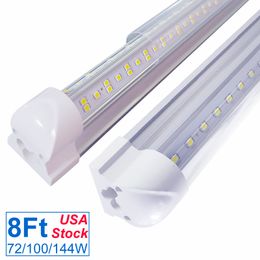 Integrated T8 Fluorescent Lamp 4Ft 5Ft 6Ft 8Ft 8 Feet LED Tube Light V Shape Lights Fixtures 144W 4 Rows AC85-277V Ultra Bright Cold White Shop Lights OEMLED