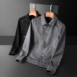 Men's Jackets Mens Casual Suede Turn-Down Collar Short Slim Pockets Single Breasted Bright Line Vintage Solid Coat Street JacketMen's