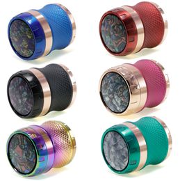The latest 63x74mm Smoke grinder four -layer zinc alloy plastic chamfering thin waist smoke grinding device choices support custom logo