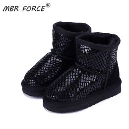 MBR FORCE winter children's snow boots boys girls Genuine leather ankle boots warm and Waterproof plush children shoes LJ201201