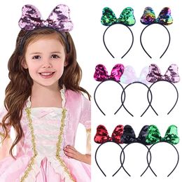 15903 Europe Baby Girl Hair Clasp Cartoon Bowknot Hairhoop Sequins Bow Kids Hairband Headband Princess Child Dance Performance Hair Accessory 8 Colours