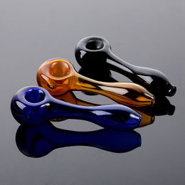 Colourful 4 Inch Glass Pipes Smoking Straight Pipe Pyrex Oil Burner Pipe Tobacco Handful Spoon Herb Accessories HSP01