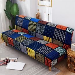 Plaid Elastic Bedspread on The Folding Sofa Bed Covers for Living Room Big Couch Cover Long Chair Without Armrests Slipcovers 220615