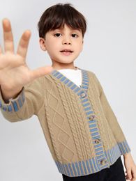 Toddler Boys Cable Knit Contrast Trim Cardigan SHE01