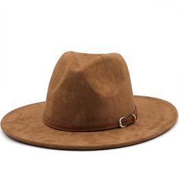 Berets Fedora Hat Women Suede Felt Vintage Ladies Unisex Wide Brim Panama Cowboy Cap Jazz Gentleman Wedding For Man