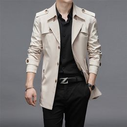 Thoshine Brand Spring Autumn Men Trench Coats Superior Quality Buttons Male Fashion Outerwear Jackets Windbreaker Plus Size 3XL 220406