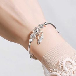 Bangle Bracelets Dreamcatcher Adjustable 925 Sterling Tassel Feather Round Bead Charm Bracelet Cuff For Women Elegant wedding hot