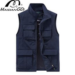 MAIDANGDI Men's Waistcoat Jackets Color Stand Collar Climbing Hiking Work Sleeveless With Many Pocket Tops Multi-tool Vest 220507