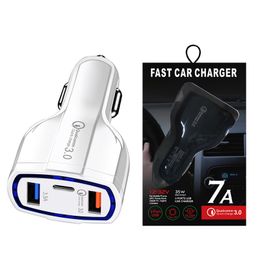 QC 3.0 Car Charger Type C 35W 7A Fast Chargers For iPhone Dual USB Charger Quick Charging Plug 3 Ports Adapter Android With Retail Boxes