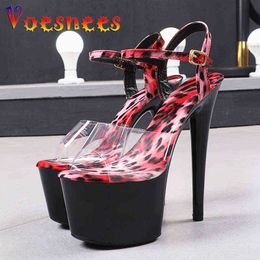 Sandals High Heels Shoes for Women Glitter Rhinestones Crystal Summer Lady Party Prom Leopard Print Fringed 220317