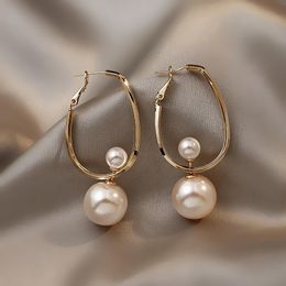 Dangle & Chandelier Hollow Out Geometric Statement Pearl Earrings For Women Temperament Fashion Jewelry Big Earings WholesaleDangle