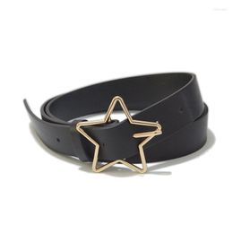 Belts Unique Pentagram Hollow Pu Belt Women Fashion Star Wide Pin Buckle Gold Clear Female Jeans Dress Brand Design 2022Belts Forb22