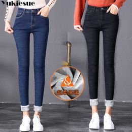 Velvet Jeans Women Winter Warm High Waist Blue Skinny Ladies Trousers Female Elastic Ankle Denim for Pants Plus Size 210608