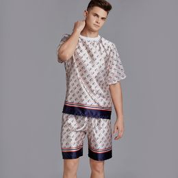 Men Silk Satin Pijama Set Short Sleeve Pajamas O Neck Pyjama Homme Fashion Sleepwear Set Top And Shorts For Summer