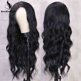 Long Wavy Black Wig Synthetic for Women Natural Hair Middle Part Blonde Red Cosplay s Wave Fake Africa 220622