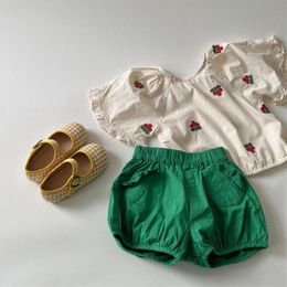 Clothing Sets Baby Girl Clothes Set Strawberry Embroidery Girls Shirts Solid Shorts Kids 2pcs Suit Cute Princess Outfits SetClothing