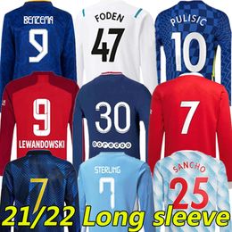 Soccer Jerseys 21/22 Benzema Long Sleeves Gunners Cfc Erner Lukaku Alaba Hazard Football Shirt Davies Sterling Griezmann Men Uniforms