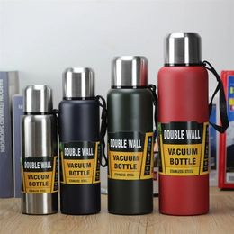 Large Capacity Stainless Steel Thermos Portable Flask Insulated Tumbler with Rope Thermo Bottle Military Style Vacuum 220809