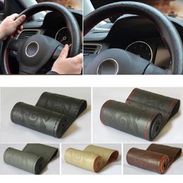 Steering Wheel Covers 100% Real Cowhide Car Hand-sewn Soft Non-slip Cover Decorative Protective DIY 38CM With Thread And NeedleSteering