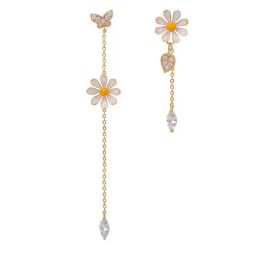 Long Tassel Flower Dangle Drop Earrings For Women Bohemian Style White Daisy Rhinestone Earring Girl Party Jewelry Gift