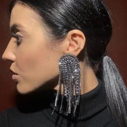 Dangle & Chandelier Luxury Shiny Rhinestone Tassel Earrings For Women Fashion Jewelry Evening Dress Statement AccessoriesDangle