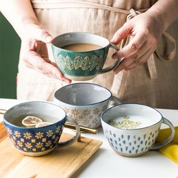 Vintage Japanese Pottery Mugs Underglaze Ceramic Breakfast Coffee Milk Tea Cereal Cup Bowl Kitchen Home Decor Handmade Tableware 220423
