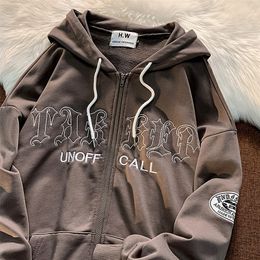 Übergroße Retro Streetwear Brief Druck Sweatshirts Vintage Frauen Zip Up Hoodie Grunge Punk Mit Kapuze Jacken Y2k Kleidung 220726