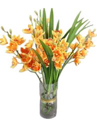 New Arrival One Faux Cymbidium Flower Branch Artificial Phalaenopsis 12 Heads Butterfly Orchid Plant for Floral Arrangement Decoration