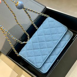 Classic Mini Flap Quilted Denim Crush Ball Bag Wallet With Chain Gold Metal Crossbody Shoulder Purse Card Holder Multi Pochette Designer France Womens Handbag 20cM