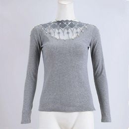 Women's Hoodies & Sweatshirts Sexy Women Long Sleeve Crew Neck Slim Tops Lace Hollow Out Autumn Winter
