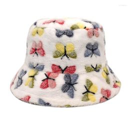 Wide Brim Hats SHATANGJU Winter Plush Bucket Hat Women Warm Faux Fur Fisherman Cap Fashion Butterfly Panama Female Windproof For Oliv22