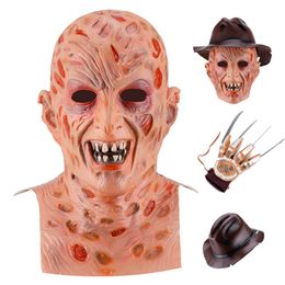 Horror Halloween Mask Krueger Killer Cosplay EVA Gloves Hat Scary Costumes Full Head Latex Masquerade Party Supplies 220817