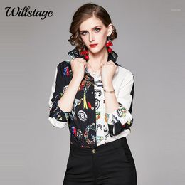 Willstage Collar Shirt Long Sleeve Printed Blouse Women Patchwork Pattern Shirts Formal Tops 2022 Autumn Winter Clothes Female Women's Blous
