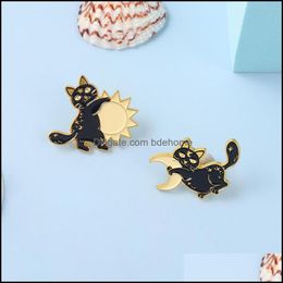 Pins Brooches Jewellery Punk Black Cat Hug Moon Sun Shaped Pins Unisex Backpack Sweater Clothes Buckle Badge Ornaments Alloy Enamel Animal Co