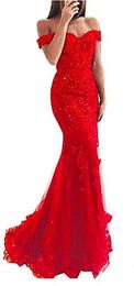 Red Long Prom Dresses Mermaid Off The Shoulder Beaded Lace Backless Appliques Formal Party Gown Evening Dresses Plus Special Occas282d