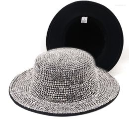 Baskenmützen voller Diamanten verstellbare flache Oberseite Fedora-Hut Bling Strass Panama Damen Herren breite Krempe Filz Jazzhüte Großhandel Sommer WinterBerets