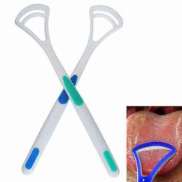 2Pcs Oral Dental Care Clean Away Bad Breath Tongue Cleaner Brush Scraper Handle 220614