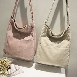 Women Stripe Corduroy Shoulder Bag Large Capacity Simple Vintage Canvas Female Solid Soft Cloth Handbag CX220325