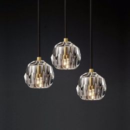 Pendant Lamps All-bronze Crystal Light Luxury Back Model Room Dining Bedroom Bedside Three Personalised Small Lights LB72832Pendant