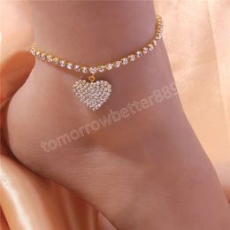 Fashion Luxury Rhinestone Anklets for Women Love Heart Leg Chain Silver Plated Ankle Bracelet Summer Beach Jewelry