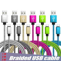 Colourful Nylon Braided USB Cables Type C Cord 1M 2M 3M Data Sync Charging Cable USB High Speed Durable For Android Cellphone without Package