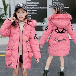 Middle And Long Hooded Children Thickened Medium And Long Children Down Cotton Big Hair Collar Cotton Jacket Warm And Forey J220718