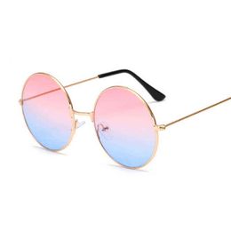 2020 Retro Round Pink Sunglasses Woman Brand Designer Sun Glasses For Male Alloy Mirror Female Oculos De Sol Black Y220317