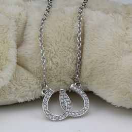 Lead and Nickel Free Jewellery Double Horse Shoe Pendant Necklace Equestrian Horseshoe Jewellery Decorated with White Czech Crystal